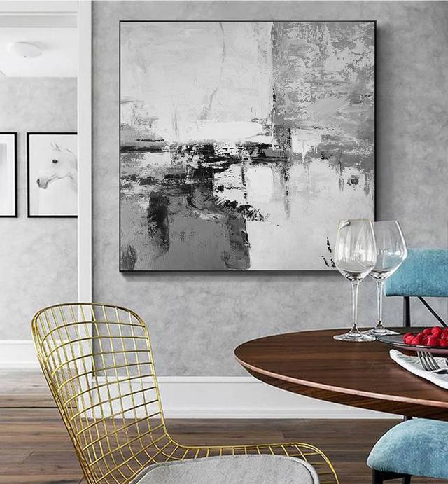 Days Hand-painted White Bedroom Gtay Abstract Canvas Artwork L8L76